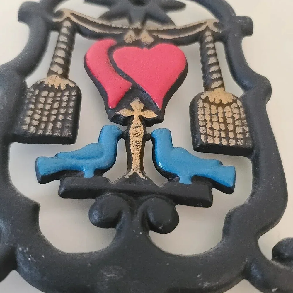 Vintage Wilton Cast Iron Trivet Heart & Birds